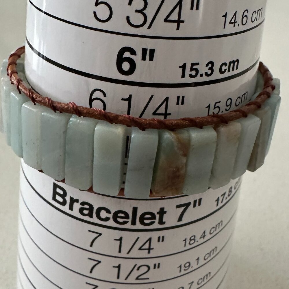 Artisan Light Blue Amazonite Beaded Leather Wrap Bracelet. Unisex - Picture 2 of 8